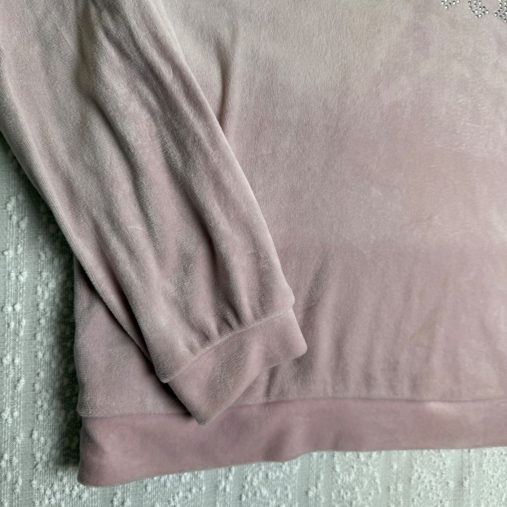 Juicy Couture Velour Pullover Sweater Pink Rhinestone Logo Crewneck Size M Y2K - Picture 12 of 16